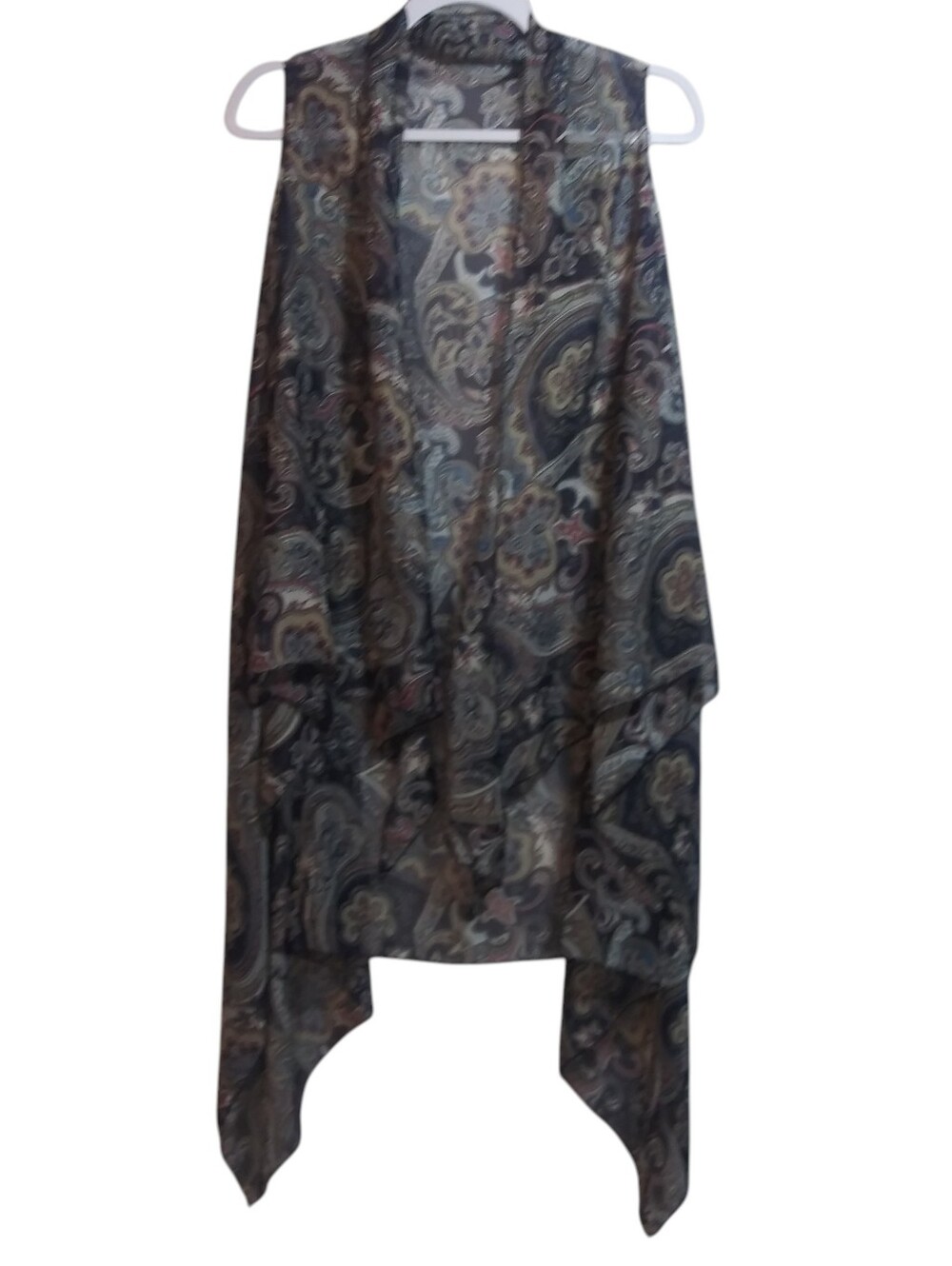 Smart Trend Sheer Navy Paisley Cardigan Wrap Cover Up Boho Vacation Size OS